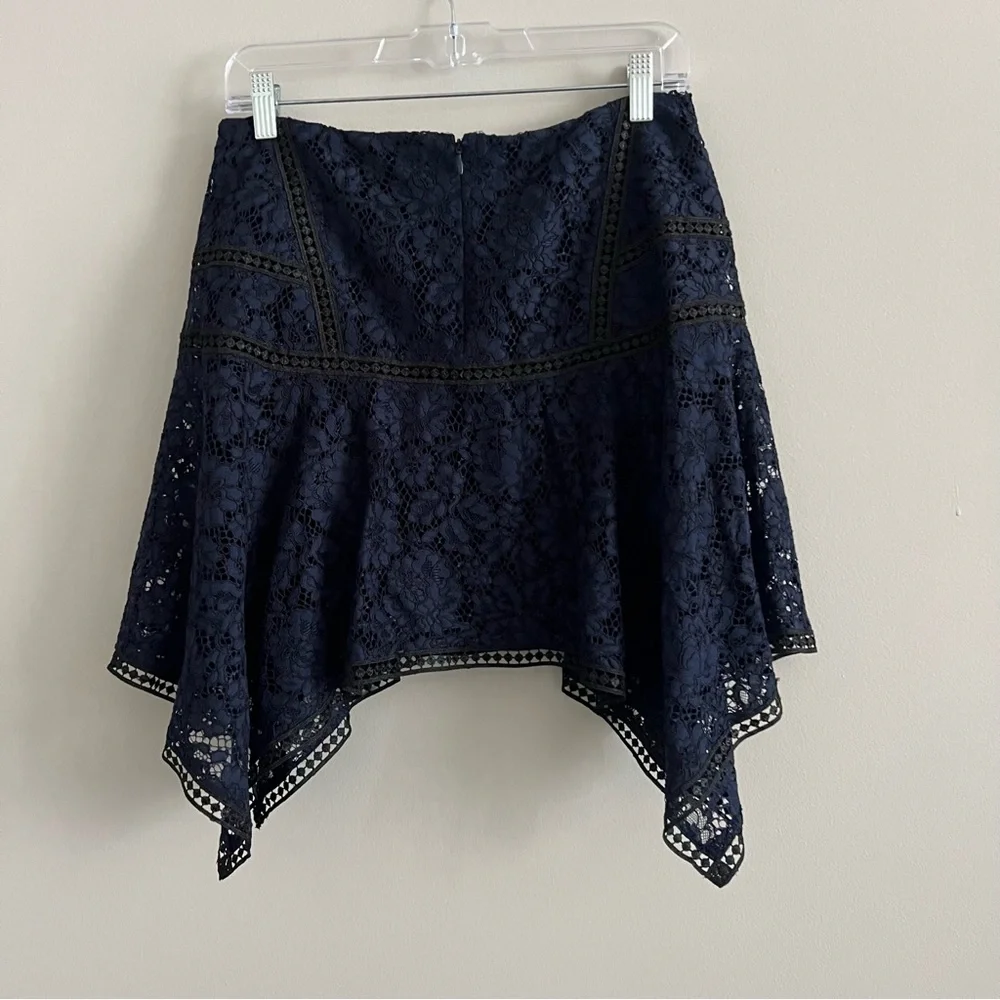 Veronica Beard Navy Aura Paneled Floral Lace Handkerchief Skirt Women's 6